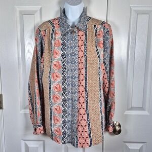 Vintage‎ button down shirt floral pink black Notations womens 8
